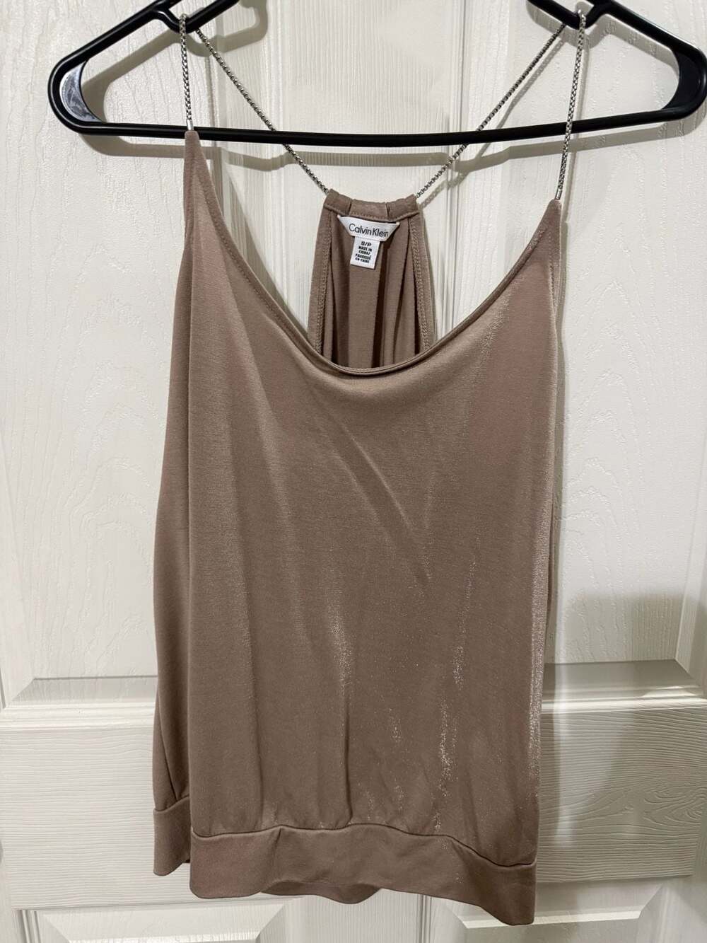 Calvin Klein Cami Top Size S/P Taupe Metallic Chain Strap Blouson